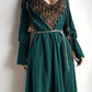 Unbelievable 1920s Peacock Green Bridal Quality Velvet Floor Length Opera Coat - Romantic Sleeves - Ornate Pearl Buckle & Bow - Unworn Condition