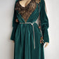 Unbelievable 1920s Peacock Green Bridal Quality Velvet Floor Length Opera Coat - Romantic Sleeves - Ornate Pearl Buckle & Bow - Unworn Condition