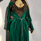 Unbelievable 1920s Peacock Green Bridal Quality Velvet Floor Length Opera Coat - Romantic Sleeves - Ornate Pearl Buckle & Bow - Unworn Condition