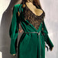 Unbelievable 1920s Peacock Green Bridal Quality Velvet Floor Length Opera Coat - Romantic Sleeves - Ornate Pearl Buckle & Bow - Unworn Condition