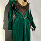 Unbelievable 1920s Peacock Green Bridal Quality Velvet Floor Length Opera Coat - Romantic Sleeves - Ornate Pearl Buckle & Bow - Unworn Condition