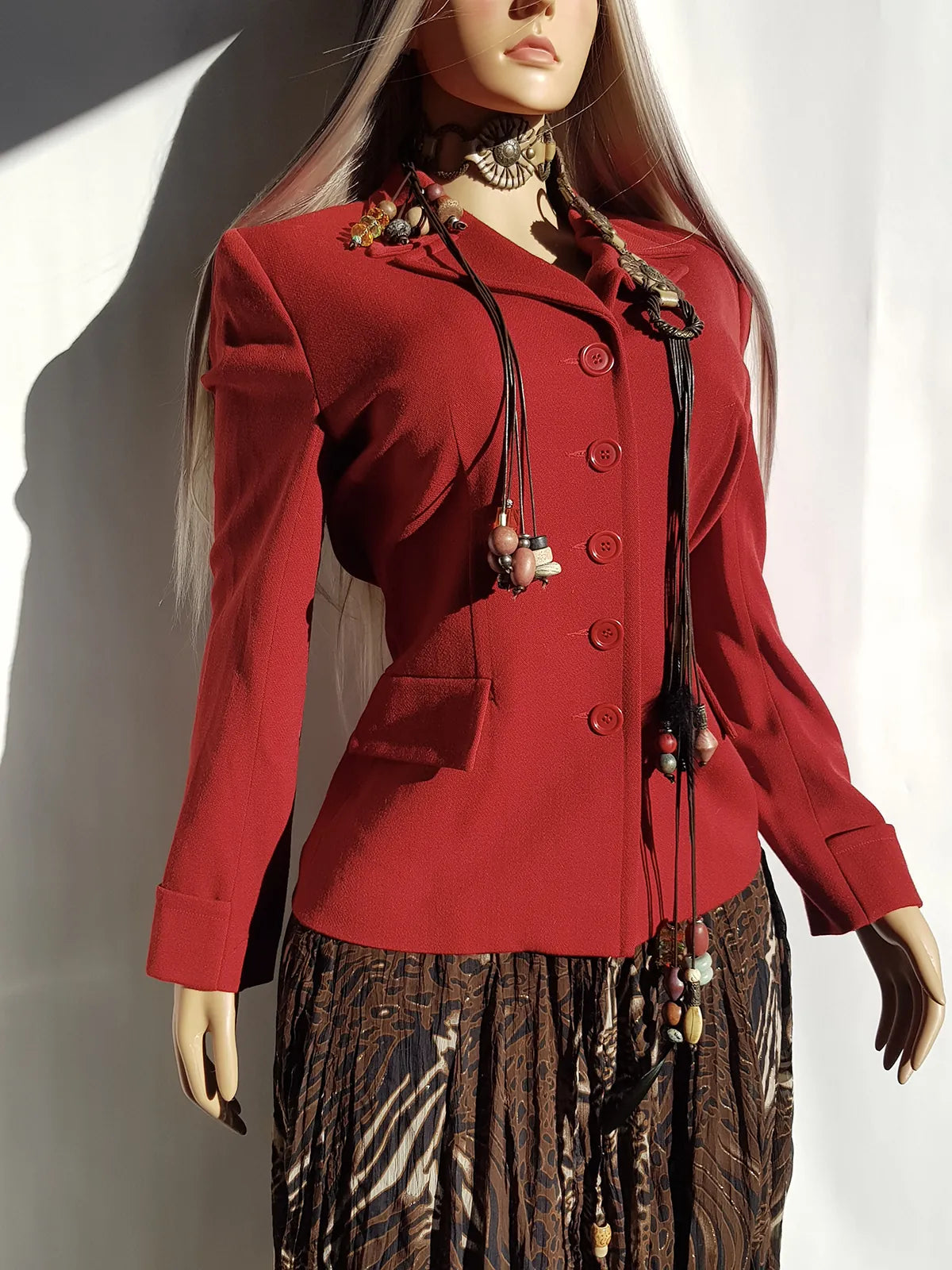 Vintage 90s Designer Blazer in Burnt Rust Red Tones - Fitted Hourglass Shape - Button Front