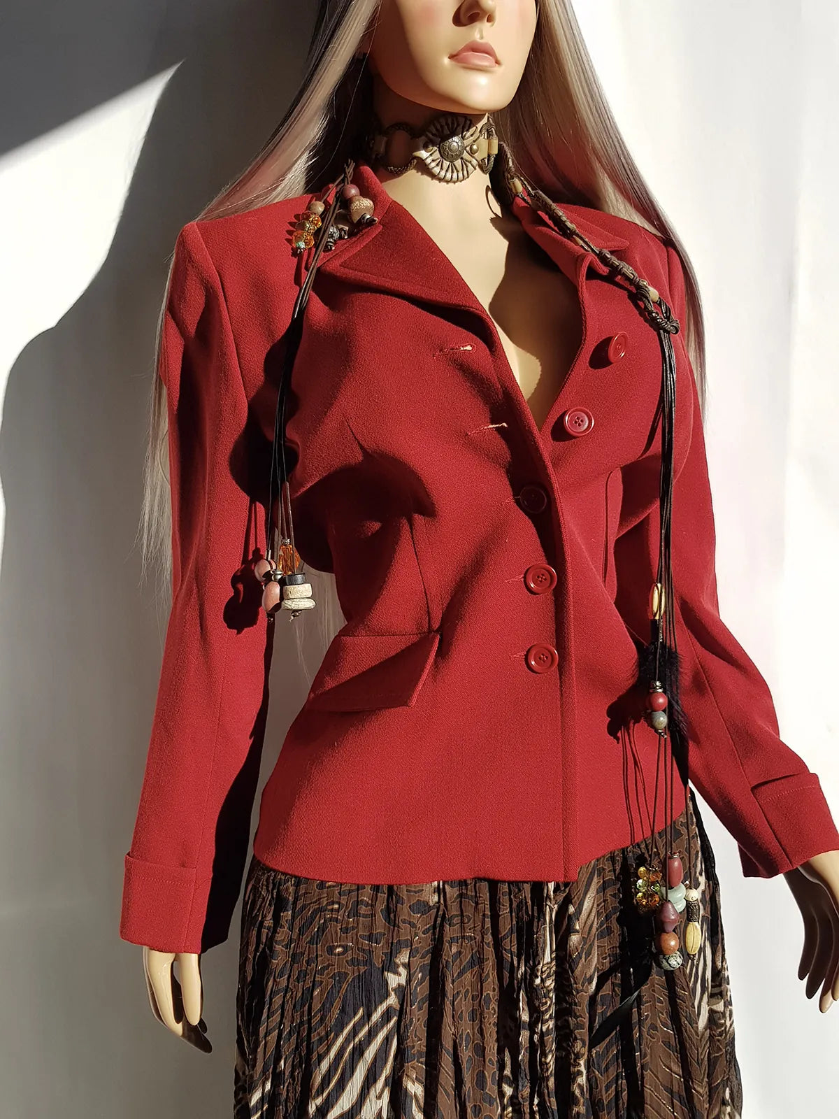 Vintage 90s Designer Blazer in Burnt Rust Red Tones - Fitted Hourglass Shape - Button Front