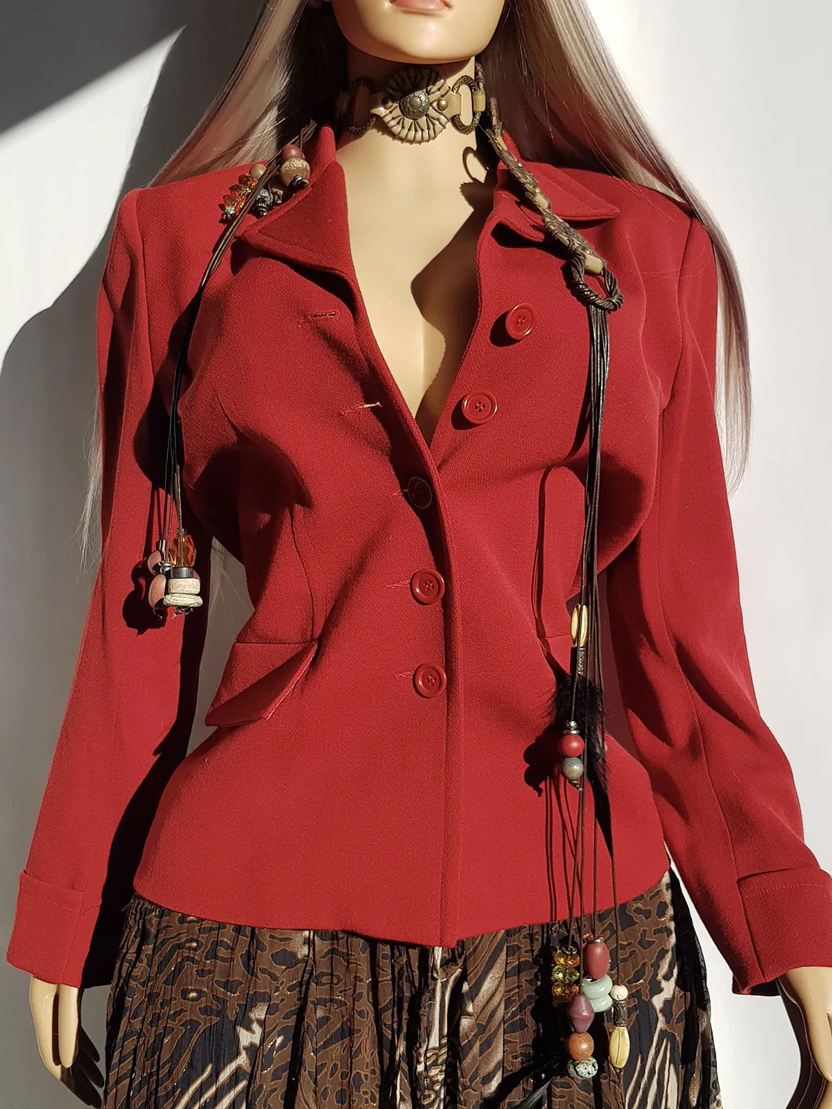 Vintage 90s Designer Blazer in Burnt Rust Red Tones - Fitted Hourglass Shape - Button Front