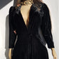 1920s Midnight Black Bohemian Gothic Velvet Coat with Hand Sequin Work on the Shoulder - Made in Sydney -