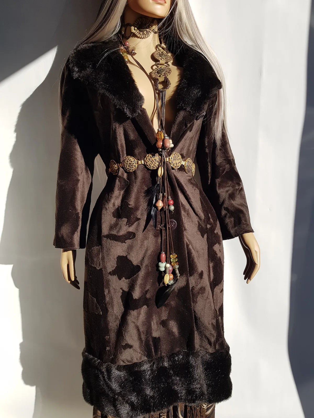 1970s Penny Lane Princess Coat in Vegan Faux Fur - Fluffy Collar and Hemline - Rich Brown - Brushed Feature all over the Fur