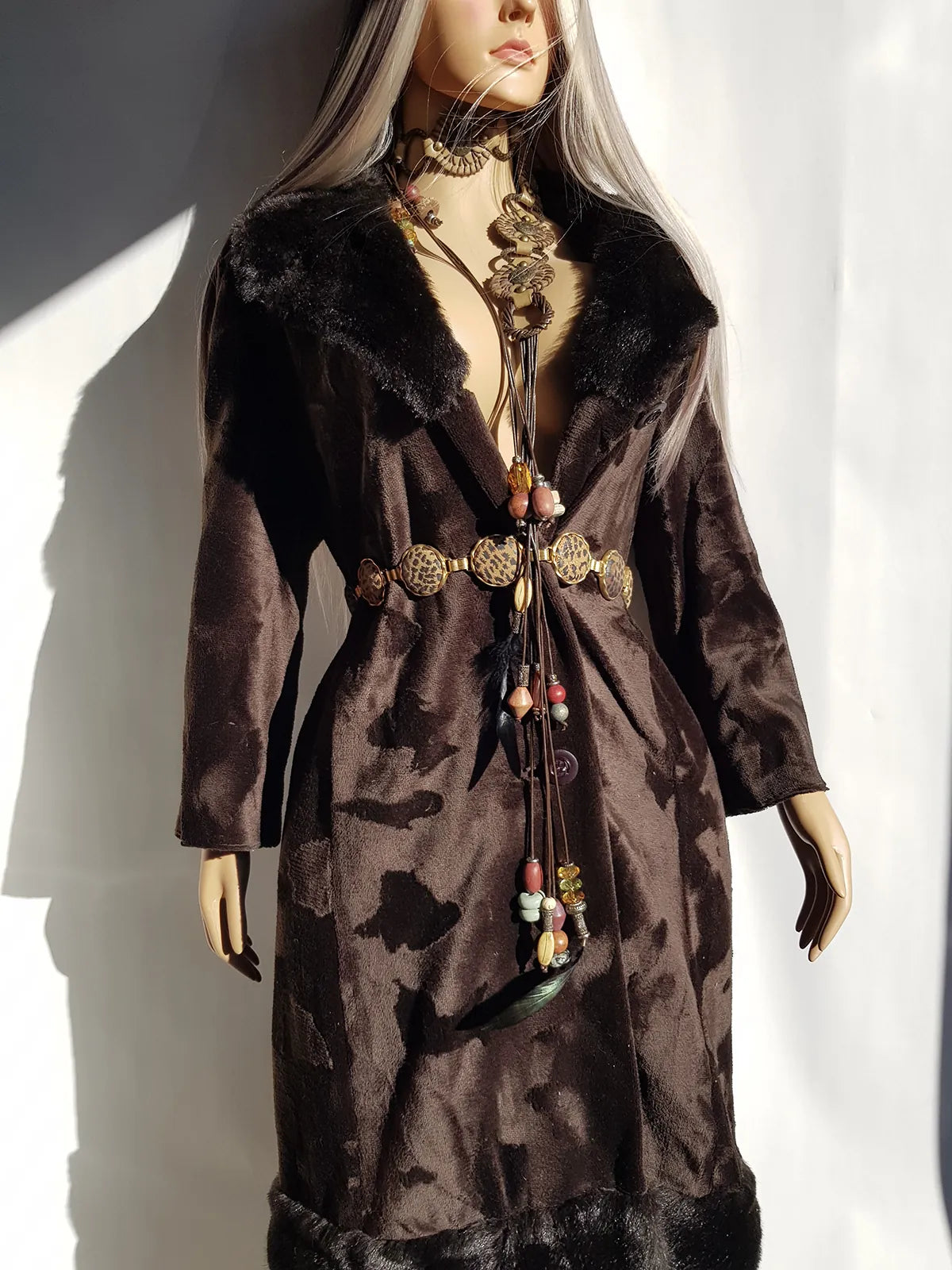 1970s Penny Lane Princess Coat in Vegan Faux Fur - Fluffy Collar and Hemline - Rich Brown - Brushed Feature all over the Fur