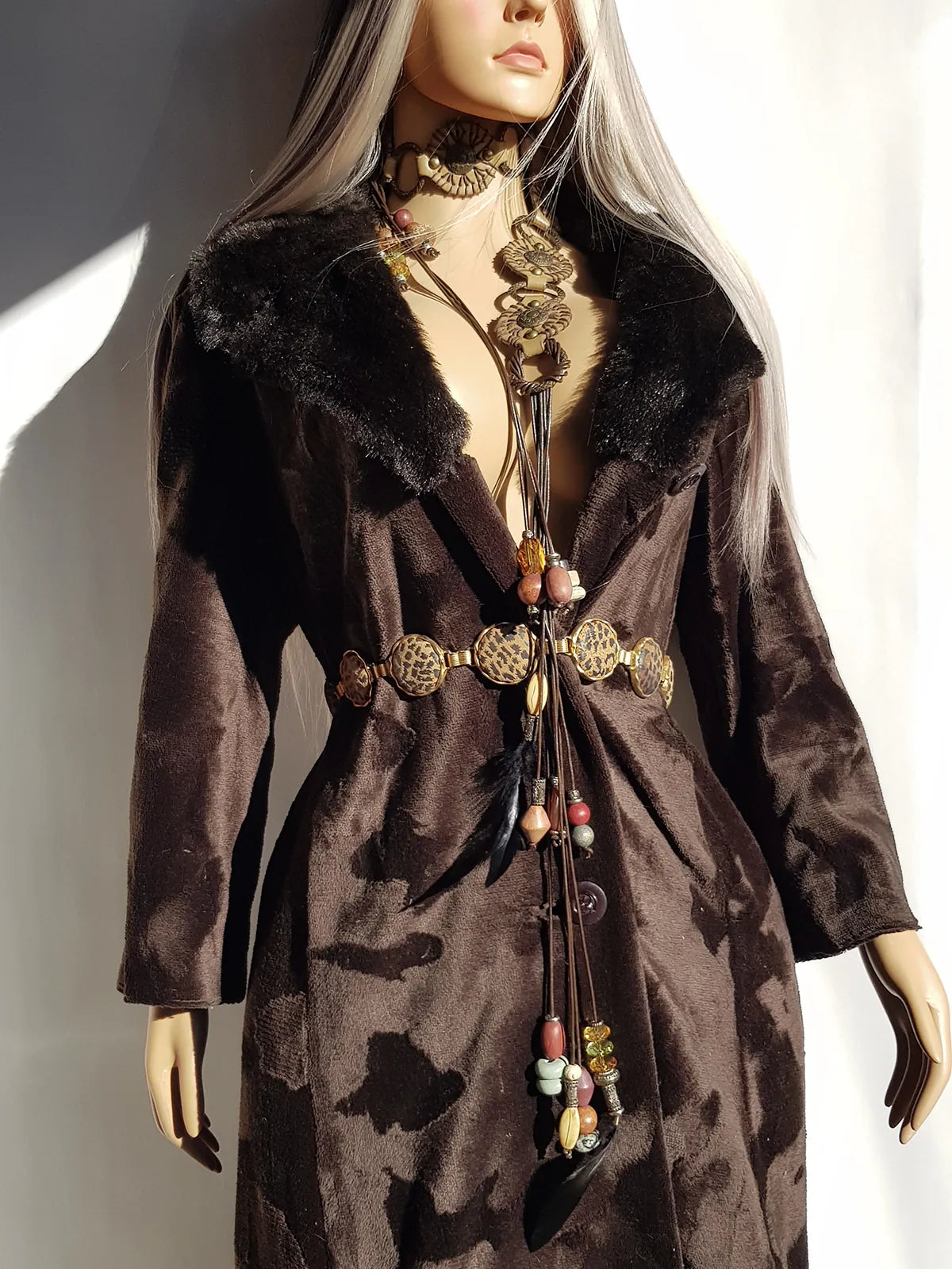 1970s Penny Lane Princess Coat in Vegan Faux Fur - Fluffy Collar and Hemline - Rich Brown - Brushed Feature all over the Fur