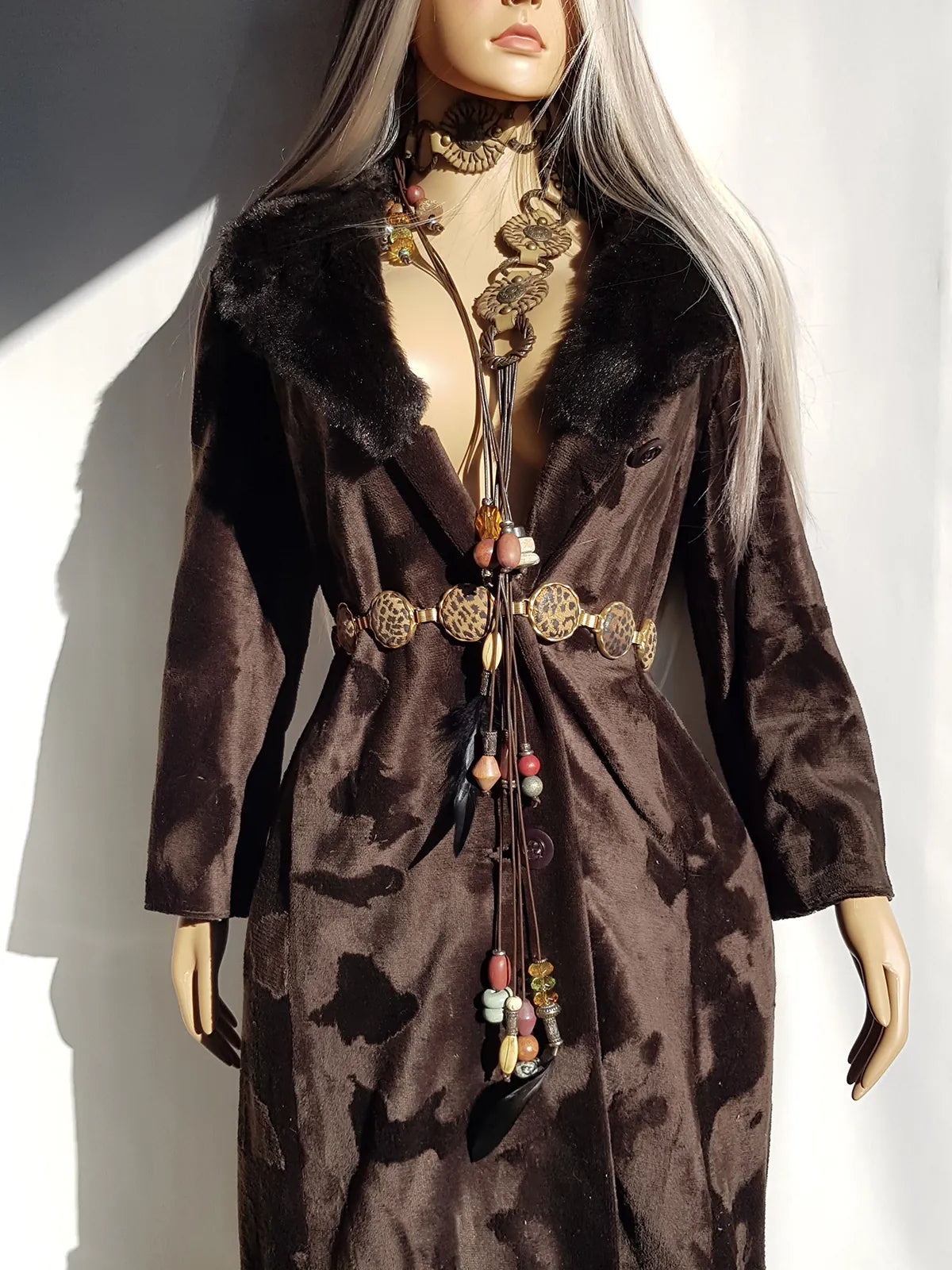 1970s Penny Lane Princess Coat in Vegan Faux Fur - Fluffy Collar and Hemline - Rich Brown - Brushed Feature all over the Fur