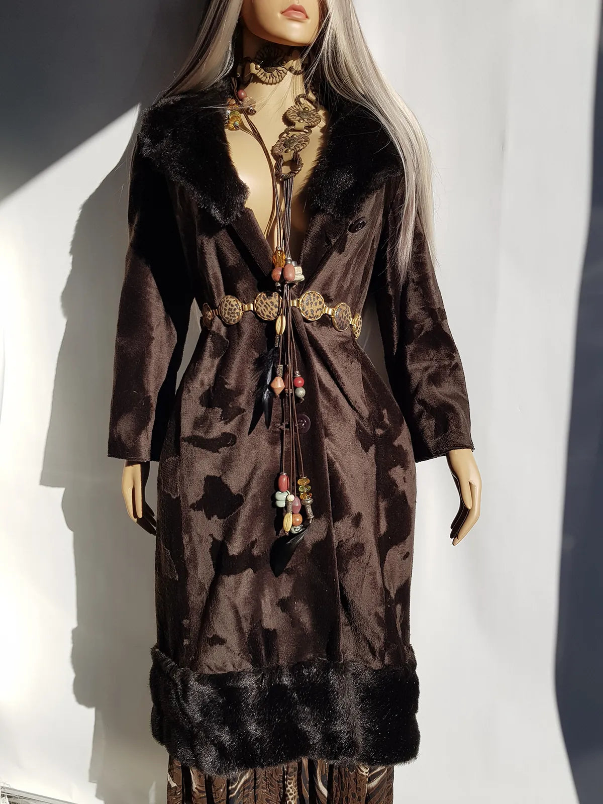 1970s Penny Lane Princess Coat in Vegan Faux Fur - Fluffy Collar and Hemline - Rich Brown - Brushed Feature all over the Fur