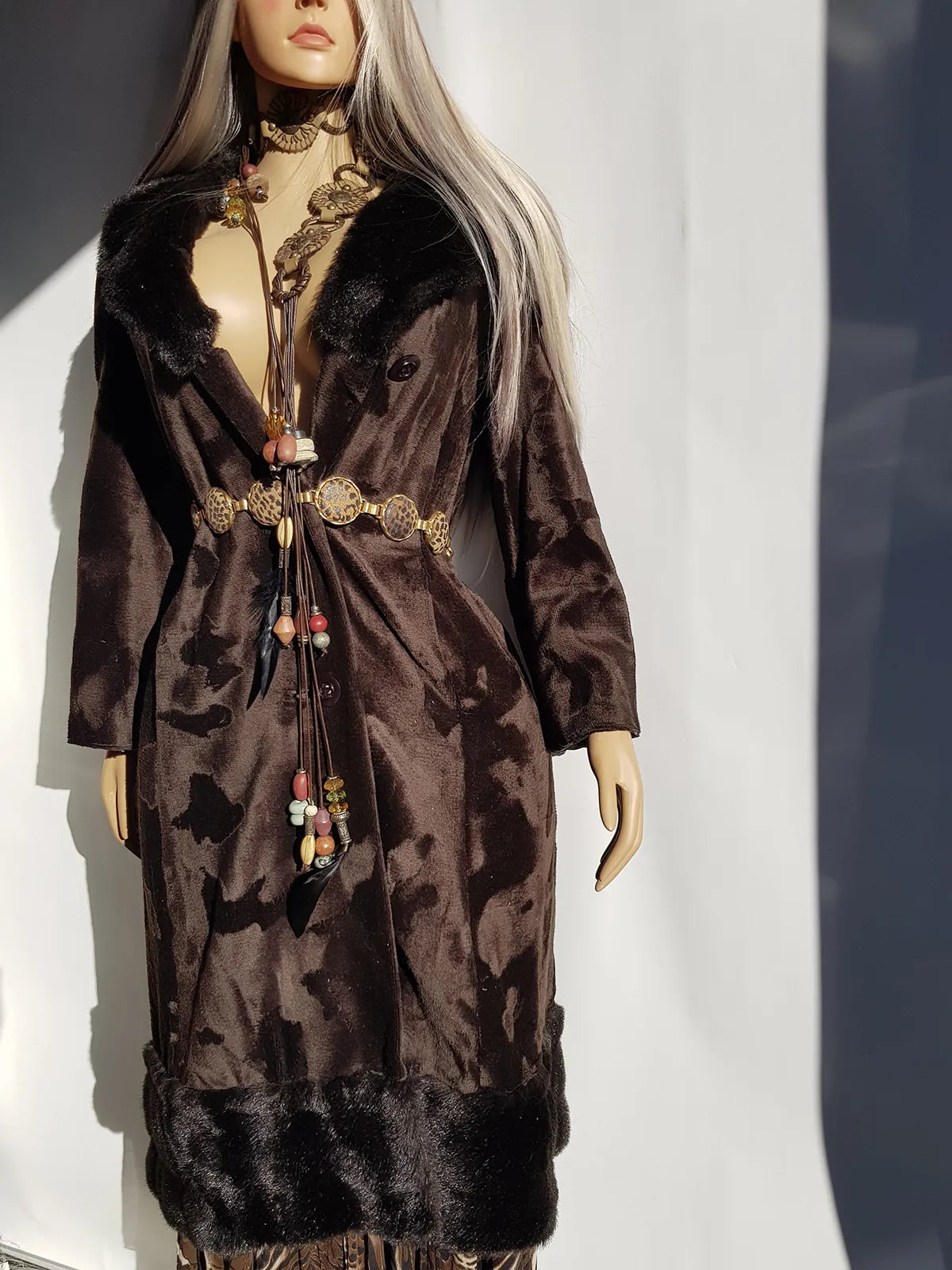 1970s Penny Lane Princess Coat in Vegan Faux Fur - Fluffy Collar and Hemline - Rich Brown - Brushed Feature all over the Fur