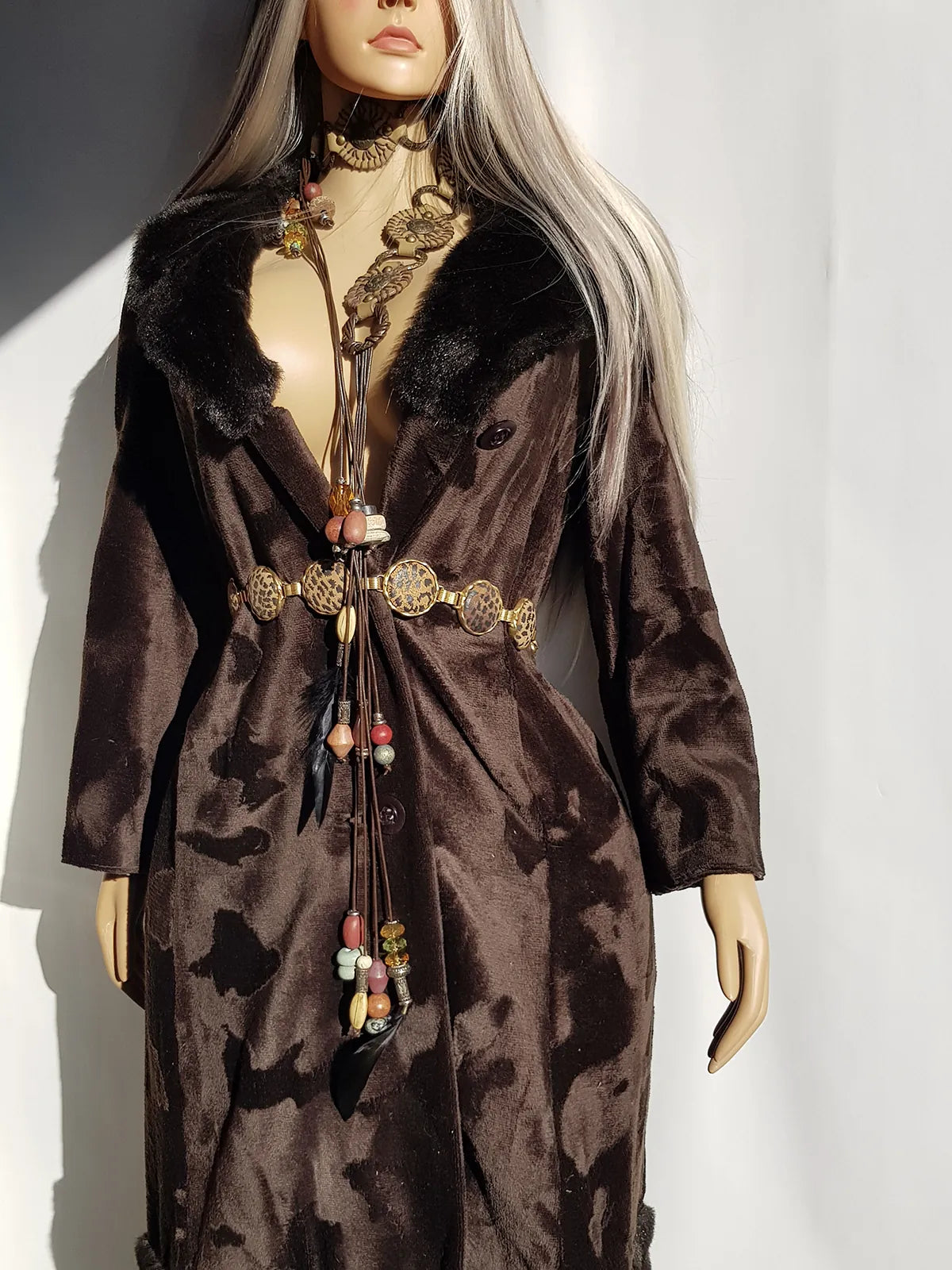 1970s Penny Lane Princess Coat in Vegan Faux Fur - Fluffy Collar and Hemline - Rich Brown - Brushed Feature all over the Fur