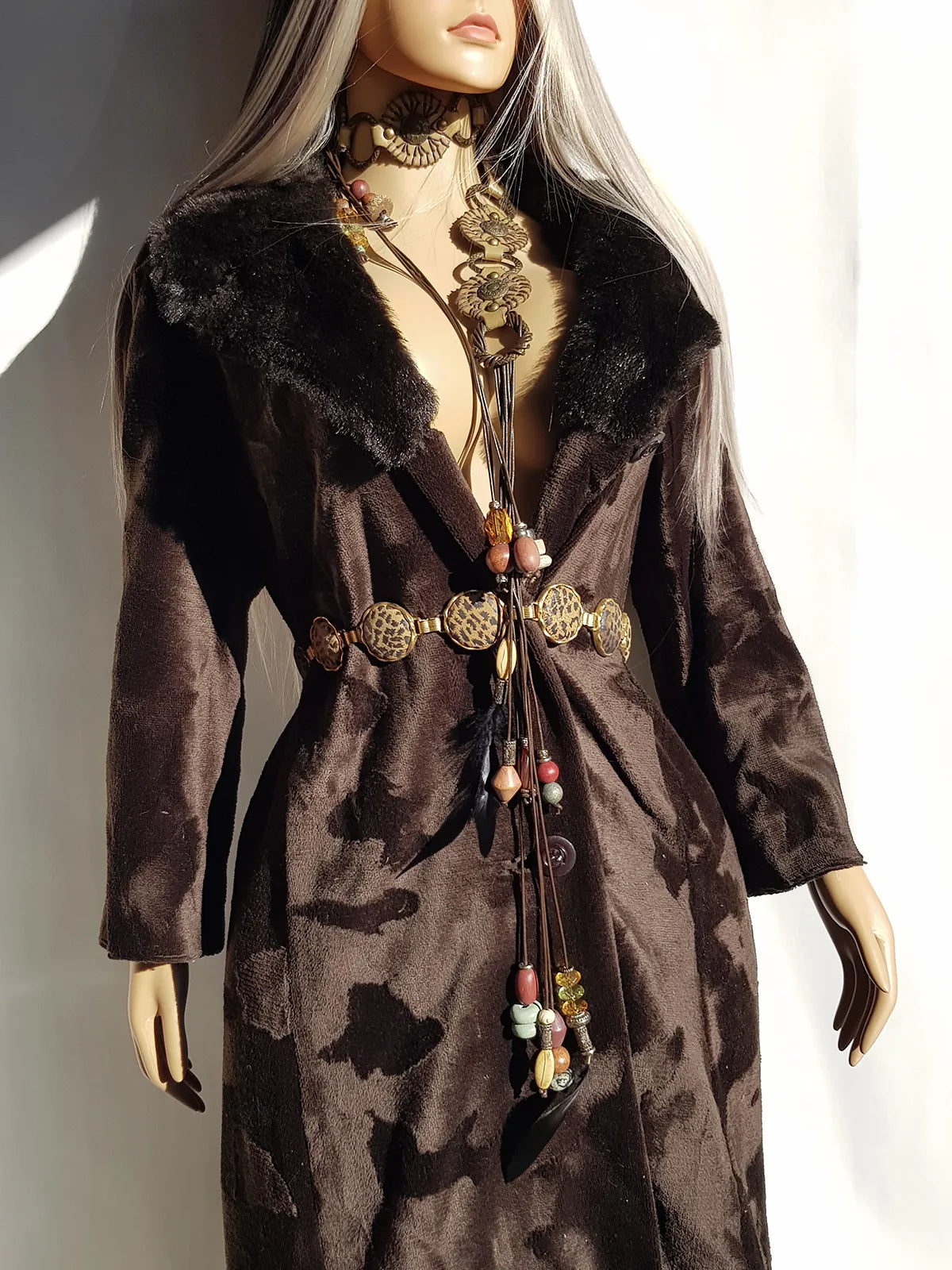 1970s Penny Lane Princess Coat in Vegan Faux Fur - Fluffy Collar and Hemline - Rich Brown - Brushed Feature all over the Fur