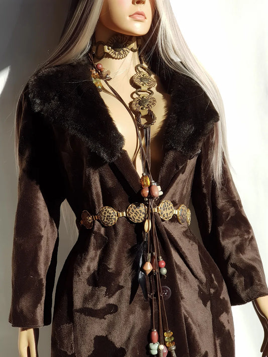 1970s Penny Lane Princess Coat in Vegan Faux Fur - Fluffy Collar and Hemline - Rich Brown - Brushed Feature all over the Fur