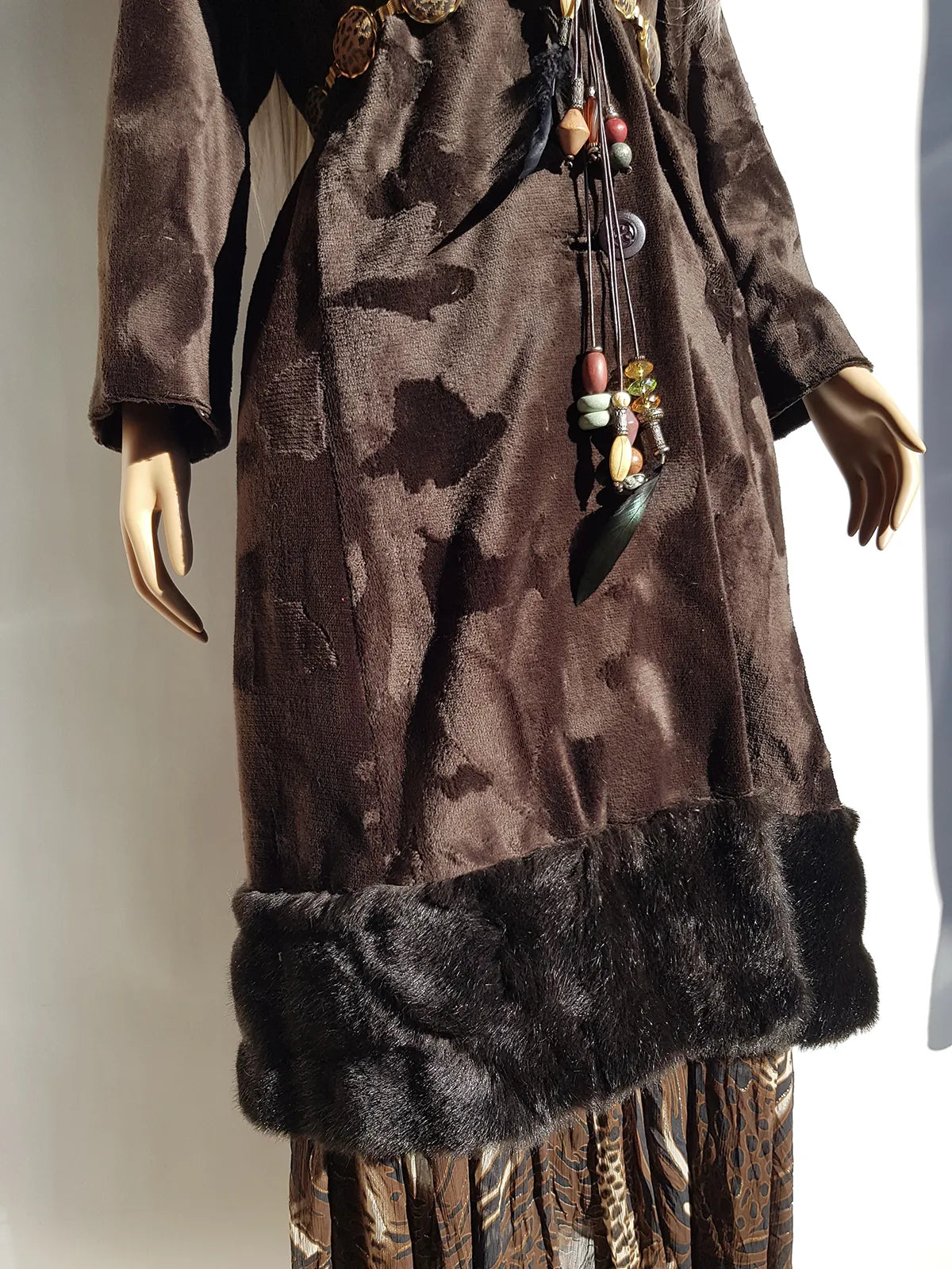 1970s Penny Lane Princess Coat in Vegan Faux Fur - Fluffy Collar and Hemline - Rich Brown - Brushed Feature all over the Fur