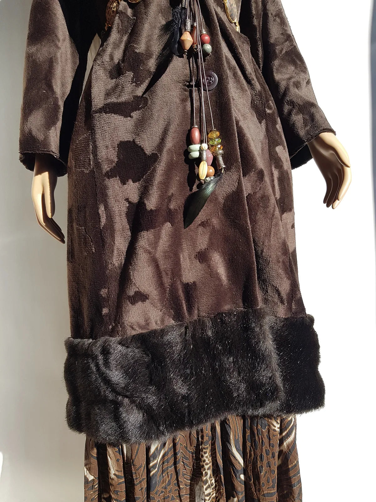 1970s Penny Lane Princess Coat in Vegan Faux Fur - Fluffy Collar and Hemline - Rich Brown - Brushed Feature all over the Fur