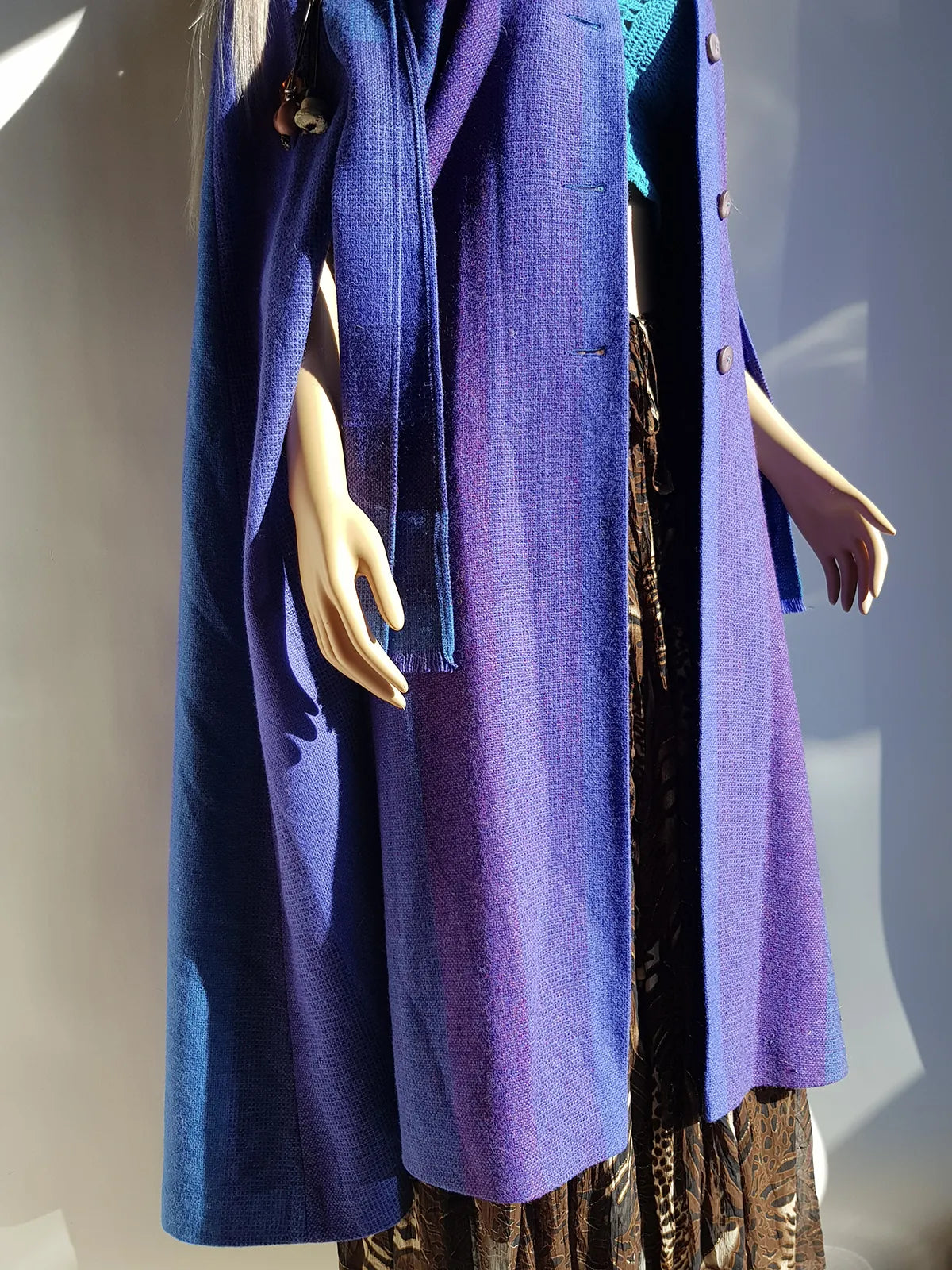 Vintage Really Special - 100% Irish New Wool Cape / Coat in Blue & Purple Tones - Full Length - Insanely High Quality and Immaculate Tailoring