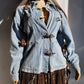 Perfect Vintage Denim Jacket in Light Blue with Insane Chunky Antique Metal Feature Hooks on the Front