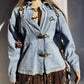 Perfect Vintage Denim Jacket in Light Blue with Insane Chunky Antique Metal Feature Hooks on the Front