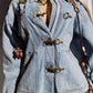 Perfect Vintage Denim Jacket in Light Blue with Insane Chunky Antique Metal Feature Hooks on the Front