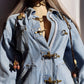 Perfect Vintage Denim Jacket in Light Blue with Insane Chunky Antique Metal Feature Hooks on the Front