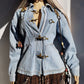 Perfect Vintage Denim Jacket in Light Blue with Insane Chunky Antique Metal Feature Hooks on the Front