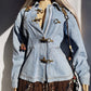 Perfect Vintage Denim Jacket in Light Blue with Insane Chunky Antique Metal Feature Hooks on the Front