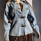 Perfect Vintage Denim Jacket in Light Blue with Insane Chunky Antique Metal Feature Hooks on the Front