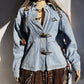 Perfect Vintage Denim Jacket in Light Blue with Insane Chunky Antique Metal Feature Hooks on the Front