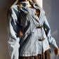 Perfect Vintage Denim Jacket in Light Blue with Insane Chunky Antique Metal Feature Hooks on the Front