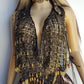 Insane 1970s Handmade Crochet Beaded Party Top / Skirt / Wrap - Tie at neck - Studio 54 - Black Crochet & Gold Beading