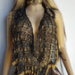 Insane 1970s Handmade Crochet Beaded Party Top / Skirt / Wrap - Tie at neck - Studio 54 - Black Crochet & Gold Beading