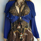 1970s Wild Pleated Collar Cropped Cape / Jacket - Oversized Gorgeous Flouncy Collar - Rich Blue Tone - Button Closure at Front