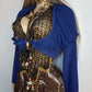 1970s Wild Pleated Collar Cropped Cape / Jacket - Oversized Gorgeous Flouncy Collar - Rich Blue Tone - Button Closure at Front