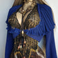 1970s Wild Pleated Collar Cropped Cape / Jacket - Oversized Gorgeous Flouncy Collar - Rich Blue Tone - Button Closure at Front