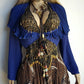 1970s Wild Pleated Collar Cropped Cape / Jacket - Oversized Gorgeous Flouncy Collar - Rich Blue Tone - Button Closure at Front