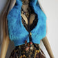 1990s Wild Fun Fur Vest in Electric Blue - Knit Detailing & Super Chunky Metal Zipper & Hardware