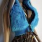 1990s Wild Fun Fur Vest in Electric Blue - Knit Detailing & Super Chunky Metal Zipper & Hardware