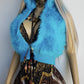 1990s Wild Fun Fur Vest in Electric Blue - Knit Detailing & Super Chunky Metal Zipper & Hardware