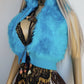 1990s Wild Fun Fur Vest in Electric Blue - Knit Detailing & Super Chunky Metal Zipper & Hardware