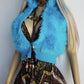 1990s Wild Fun Fur Vest in Electric Blue - Knit Detailing & Super Chunky Metal Zipper & Hardware