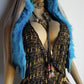 1990s Wild Fun Fur Vest in Electric Blue - Knit Detailing & Super Chunky Metal Zipper & Hardware