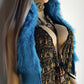 1990s Wild Fun Fur Vest in Electric Blue - Knit Detailing & Super Chunky Metal Zipper & Hardware