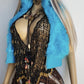 1990s Wild Fun Fur Vest in Electric Blue - Knit Detailing & Super Chunky Metal Zipper & Hardware