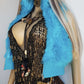 1990s Wild Fun Fur Vest in Electric Blue - Knit Detailing & Super Chunky Metal Zipper & Hardware