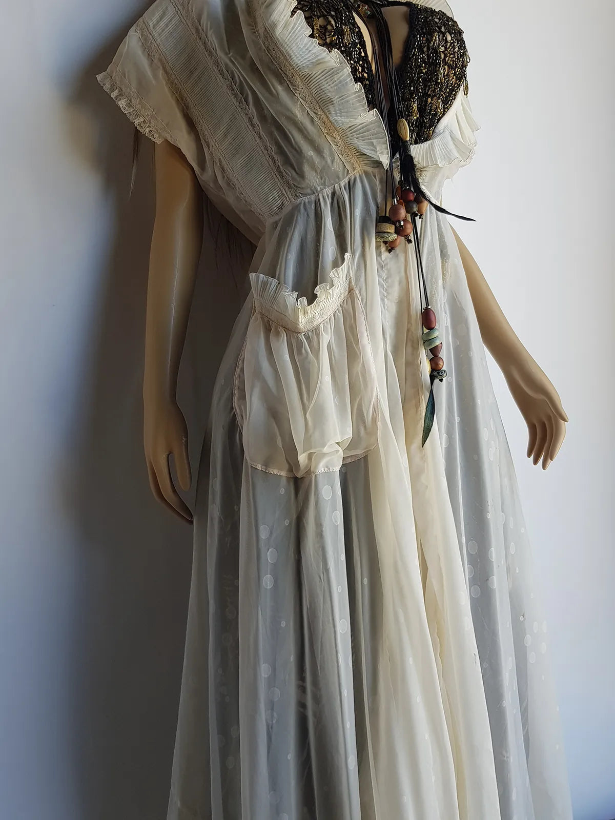 Ethereal 1920s Angelic Duster Coat / Robe - Intricate Pleating All over - Flouncy Pleated Collar - Spectacular Ruffle Detailing on Sleeves & Pocket - Tie Closure at Waist