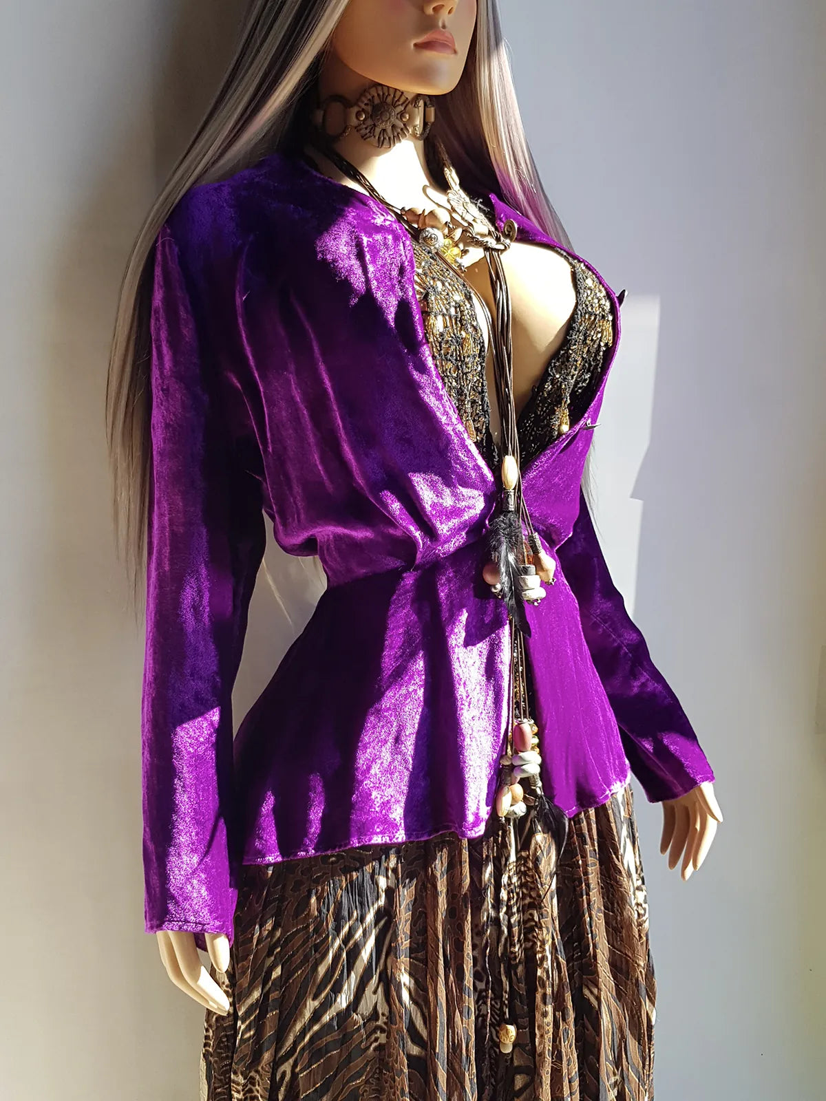 Rich Purple Hourglass Vintage Jacket - 1970s Hand Dyed - Flouncy & Mystical - Light Perfect Layering Piece - Ornate Metal Buttons