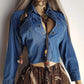 Vintage Cowgirl Cropped Denim Jacket / Blouse in Heavy Tailored Blue Denim - Collared with Button Front & Panelling for an Hourglass Fit