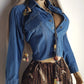 Vintage Cowgirl Cropped Denim Jacket / Blouse in Heavy Tailored Blue Denim - Collared with Button Front & Panelling for an Hourglass Fit