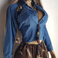 Vintage Cowgirl Cropped Denim Jacket / Blouse in Heavy Tailored Blue Denim - Collared with Button Front & Panelling for an Hourglass Fit